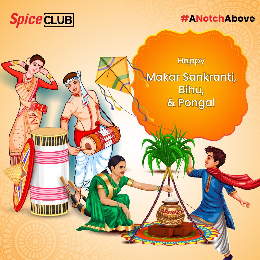 SpiceClubSG's tweet photo. Celebrating the spirit of new beginnings and festive joy! 🌾✨ Wishing you all a bright and prosperous Makar Sankranti, Bihu, and Pongal from the SpiceClub family!  
#SpiceClub #SpiceJet #Travel #LoyaltyProgram #FestiveFlavors #MakarSankranti #Bihu #Pongal https://t.co/OhgYLLSwLb