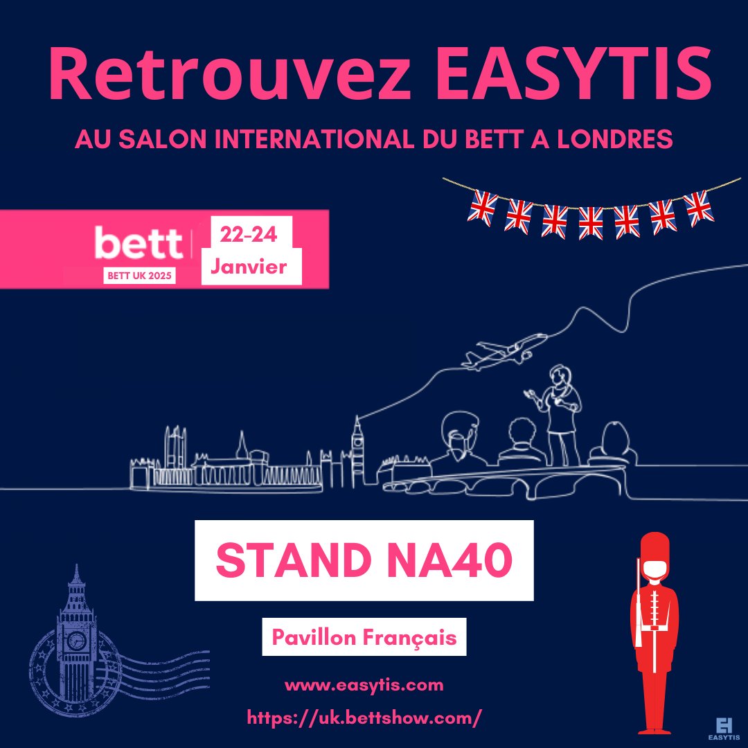Easytis's tweet photo. 📅 Tic-Tac Tic-Tac dans une semaine nous serons au #BETT à #Londres !
Retrouvez-nous Stand NA40 sur le Pavillon Français pour vous présenter nos nouveautés #numetis
Don't forget your passeport and be ready for the show !
#STIAM #éducation #nouveautés #UK https://t.co/rAcJcV1Vvi