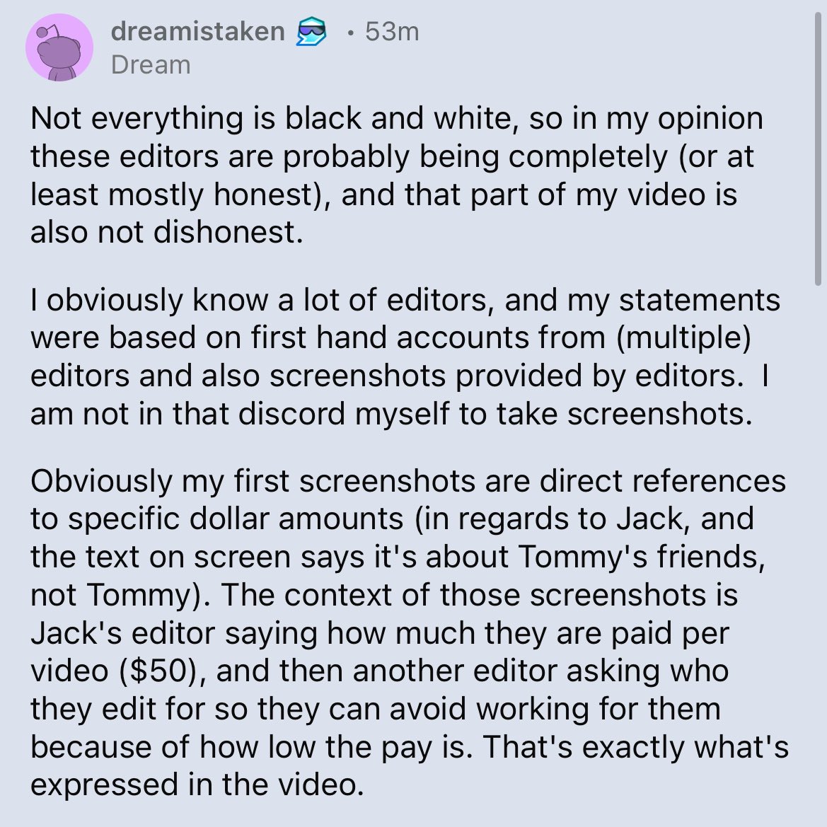 clingyhq's tweet photo. So dream released another reddit post. Look at the language he’s using and how he’s deflecting from the actual criticism he’s faced with. He is unable to take Any accountability because he is forever stuck with his victim mentality and at this point it’s not even therapy can help https://t.co/2cqNMmfzg6