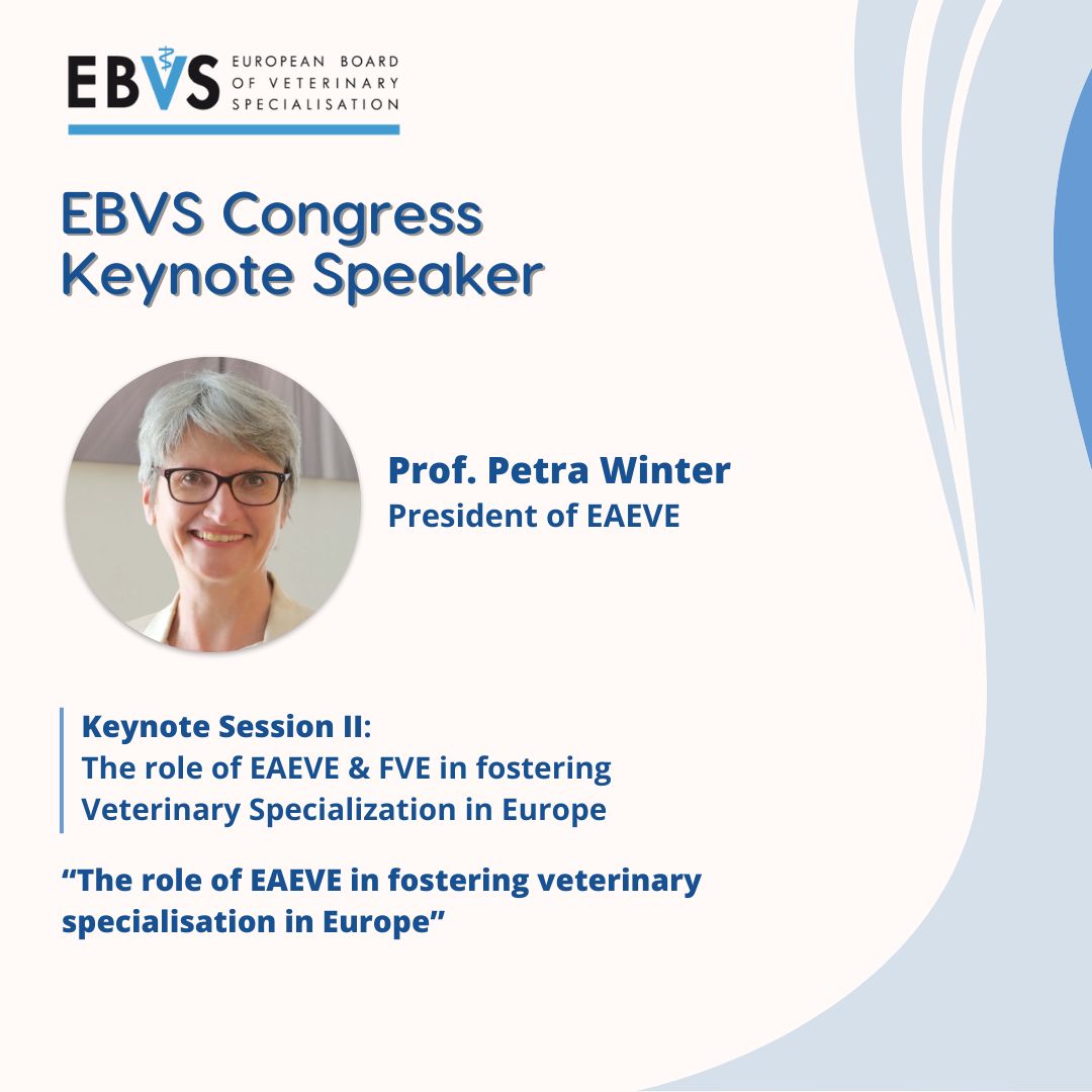 We are thrilled to announce that Prof. Petra Winter, President of EAEVE, will be one of the keynote speakers at the EBVS Congress!

📄 More details about her lecture and biosketch can be found here: buff.ly/4fXWVKK

🔗 Register now: buff.ly/3C62Z62 

#EBVScongress