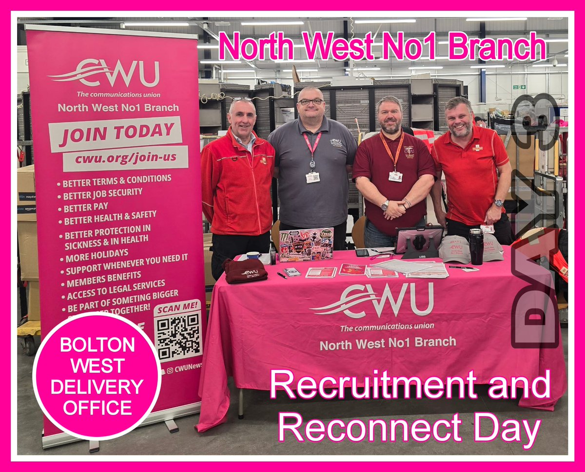 Great morning so far in Bolton West. Huge thanks to the new members we have signed up and the support of our existing members as always. <a href="/CWUnews/">CWU</a> #Recruitment #Reconnect #TheCWU #Joinatradeunion