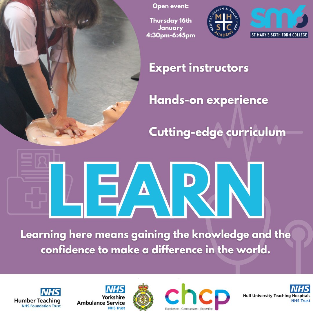 Learn new skills with the MHSC Academy...we can't wait to meet you on January 16th! <a href="/SMCHull/">SMCHull</a> <a href="/SM6Hull/">SMC Sixth Form</a> <a href="/YorksAmbulance/">Yorkshire Ambulance</a> <a href="/HullHospitals/">Hull University Teaching Hospitals NHS Trust</a> <a href="/HumberNHSFT/">Humber Teaching NHS Foundation Trust</a> <a href="/CHCPHull/">CHCP CIC</a>