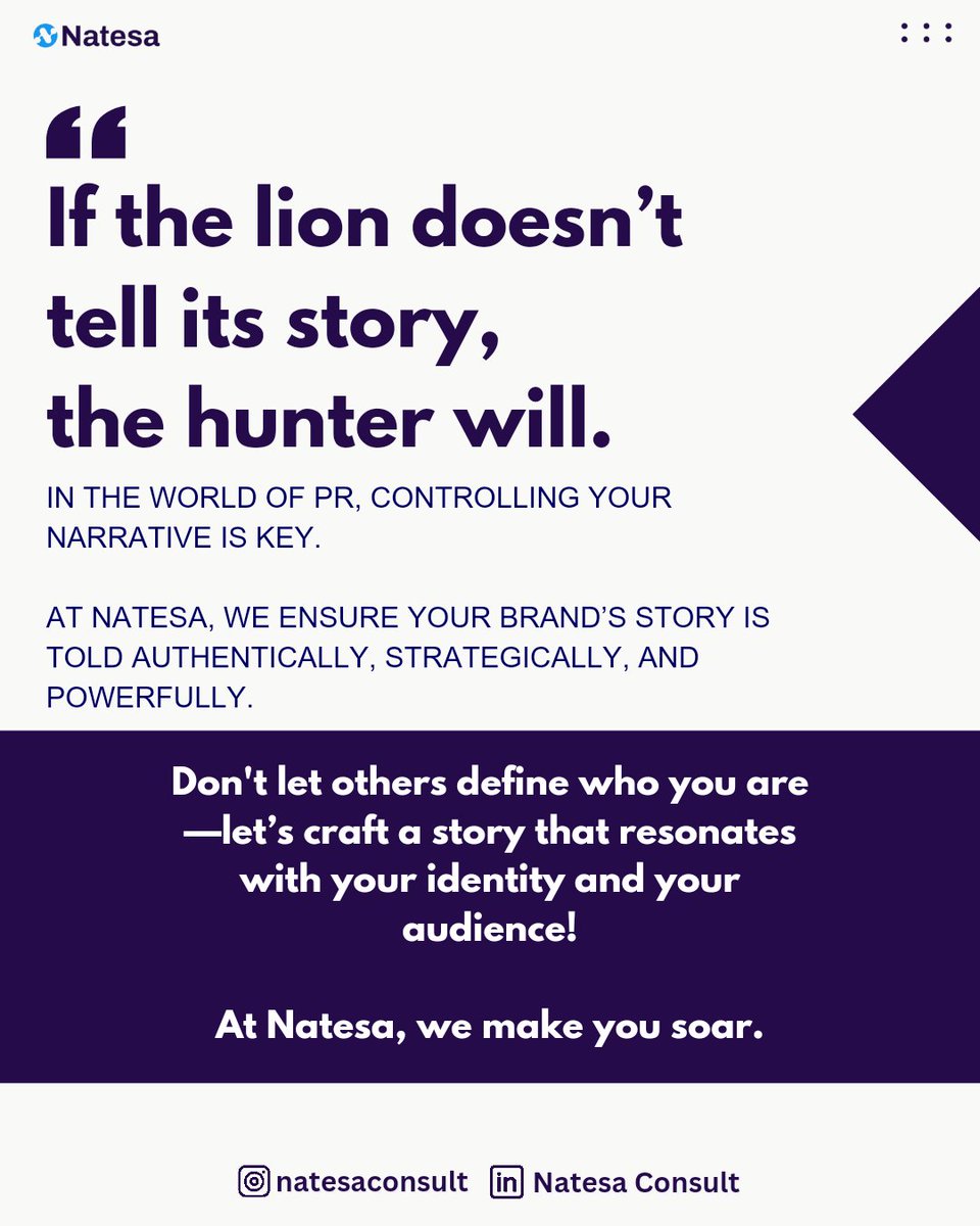 NatesaConsult's tweet photo. Ready to take charge of your narrative? Send us a DM today to get started!💫
#TheNatesaAdvantage #PRManagement #BrandStory #ReputationMatters #ThoughtLeadership #Storytelling https://t.co/oXlq8yWxw8