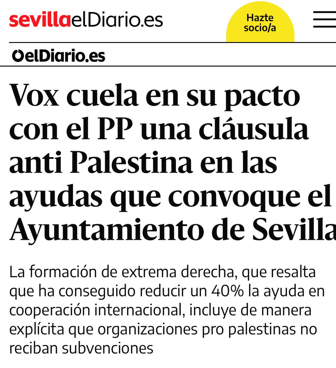 aristu_carlos's tweet photo. Sevilla tiene una avenida que lleva el nombre del Pueblo Palestino. Mientras asistimos a su genocidio, el PP acepta cualquier inmoralidad para sacar adelante su presupuesto. Sin límites.     ⁦@SevillaDiarioes⁩ https://t.co/uttNAMBzgs