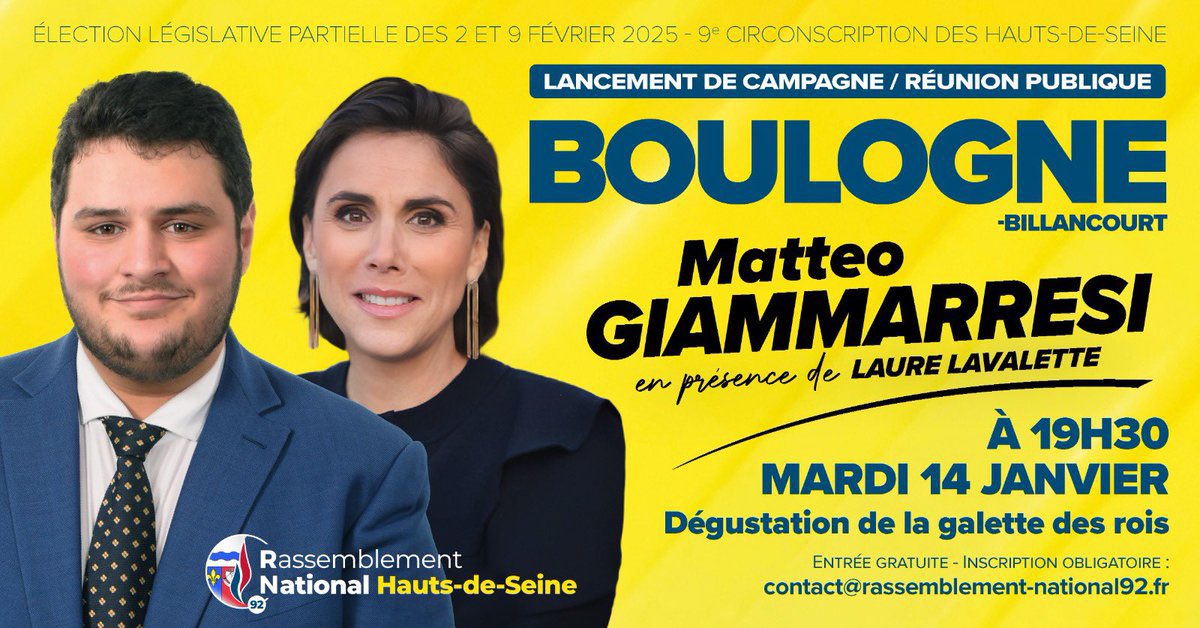 Ce soir, c’est le lancement de campagne de la législative partielle dans la #circo9209 avec <a href="/LaureLavalette/">Laure Lavalette</a> à #BoulogneBillancourt ! 🇫🇷😍

#RN