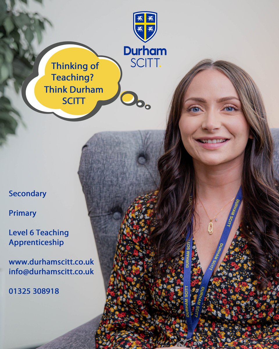 Durham SCITT (@durhamscitt) on Twitter photo Thinking of teaching? Why not get in touch and find out more about the courses we offer and the bursaries available for some subjects. 
We also offer the Level 6 Teaching Apprenticeship and Early Years. Thinking of teaching? Why not get in touch and find out more about the courses we offer and the bursaries available for some subjects. 
We also offer the Level 6 Teaching Apprenticeship and Early Years.