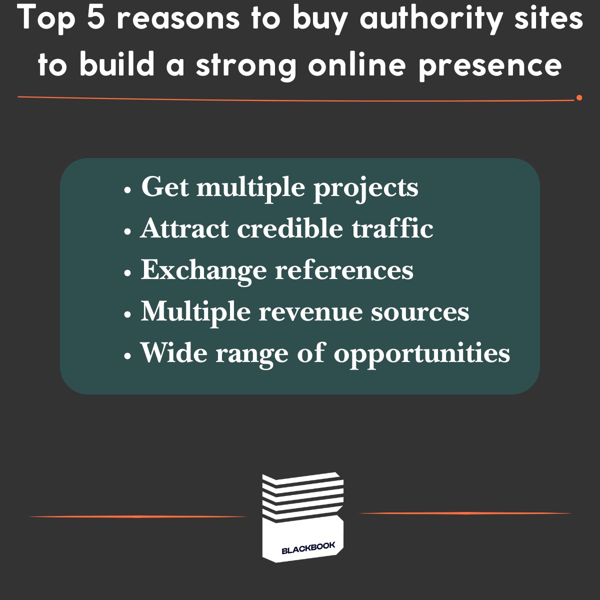 blackbook_group's tweet photo. Business owners don't spend years growing their online business. They now skip the grind by acquiring authority sites.

This helps in generating instant traffic, credibility, &amp; diverse revenue streams.

📌 Want to boost your online business with authority site acquisition? DM us! https://t.co/165BZIuENC