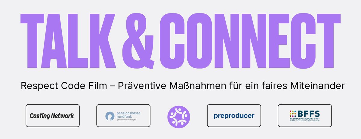 PreProducer's tweet image. Am 15. Januar, um 17 Uhr, findet wieder ein Webinar der Reihe "Talk &amp;amp; Connect" von Casting Network statt. Thema ist der Respect Code Film. Wir freuen uns, das Webinar unterstützen zu dürfen.
casting-network.de/Offener-Bereic…
