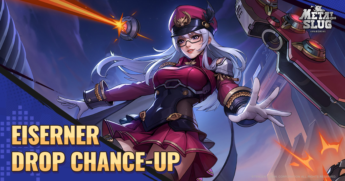 MetalSlugAwaken's tweet photo. #Eiserner Drop Chance-Up!  

Metal Slug Mission Start! 

Starting from January 15th (Wednesday), the probability of obtaining the Firepower Queen Eiserner is increased! Interested commanders, don't miss out! 

◆Event Duration: January 15th (Wednesday) 00:00  - January 20th (Monday) 23:59

◆Details: During the event, the probability of obtaining Eiserner is increased. You have the chance to acquire her through the Limited Special Character Dig event!