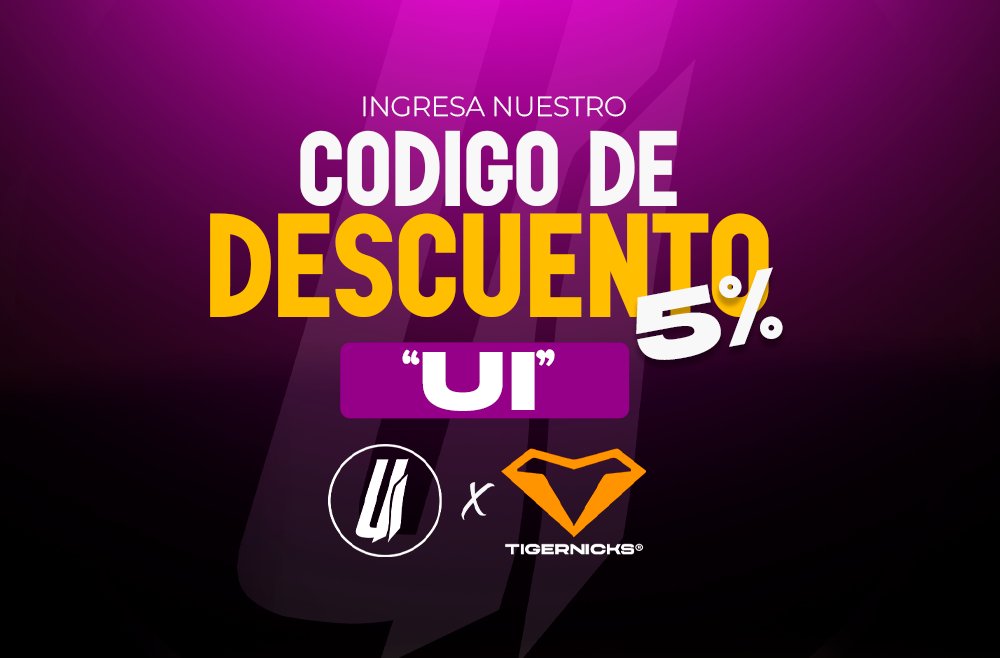 🚨 𝐂𝐎𝐃𝐈𝐆𝐎 𝐃𝐄𝐒𝐂𝐔𝐄𝐍𝐓𝐎

Utiliza el código "UI" en la tienda de <a href="/tigernicks/">Tigernicks</a> para un 5% de descuento en tu compra.

Mando full competición: 159,95€
✅Gatillos recortados
✅Paletas traseras tiger
✅Grip bi tono para mejor agarre
✅Reducción de peso
✅Diseño exclusivo UI