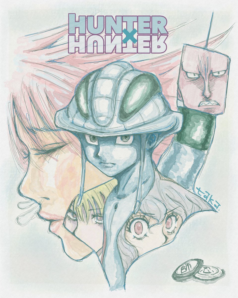 メルエム、コムギ、ピトーなど。先週投稿したラフ画に色を塗りました