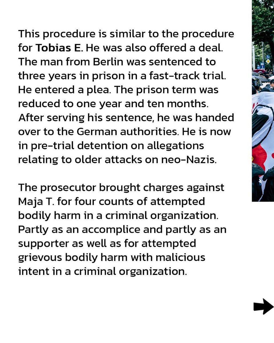 TheBrakeNet's tweet photo. ‼️Plea deal proposed by Budapest's chief prosecutor for antifascist activist Maja: 14 years prison under particularly severe conditions. 

#FreeMaja #FreeAllAntifas #antifa #noextradition

✍️@DunyaCollective https://t.co/NrYfrOtcYc