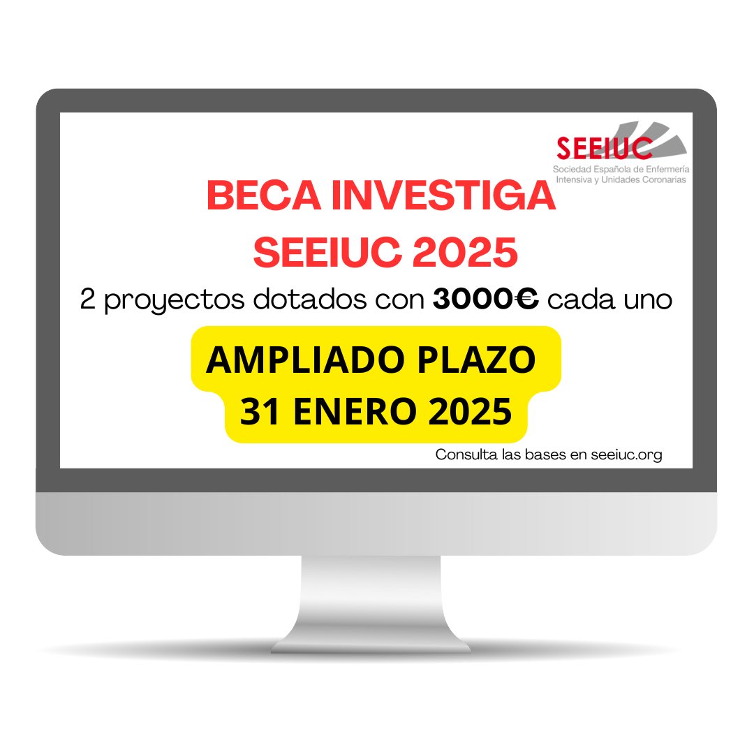 🔬 Ampliado plazo para presentar tu proyecto de investigación a la Beca Investiga SEEIUC 2025. Esta edición se dotarán con 3000€ a dos proyectos. 

Consulta las bases en seeiuc.org 

#enfermeriaintensiva #uci
