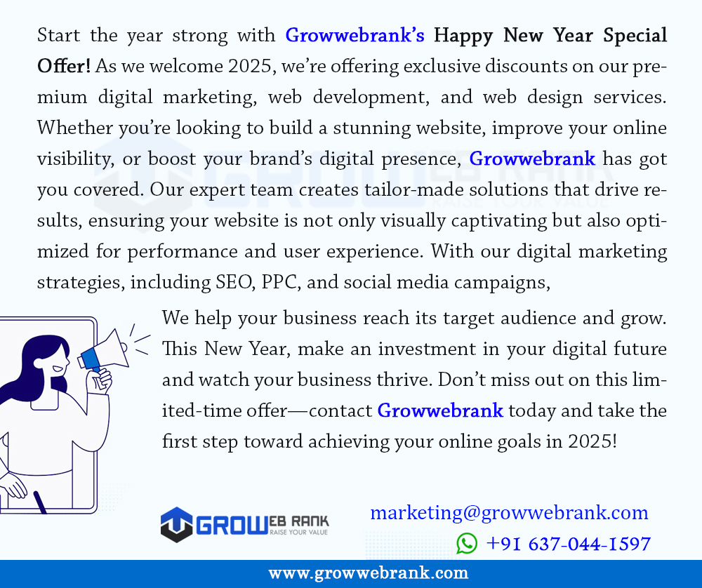 TheOfficialGWR's tweet photo. Start the year strong with Growwebrank’s Happy New Year Special Offer! 

https://t.co/XOv2AIHYcF

#DigitalSolutions
#WebRankBoost
#MarketingStrategy
#PPC
#OnlineMarketing
#SearchEngineOptimization
#DigitalStrategy
#SocialMediaMarketing https://t.co/MHtVVOUIL2