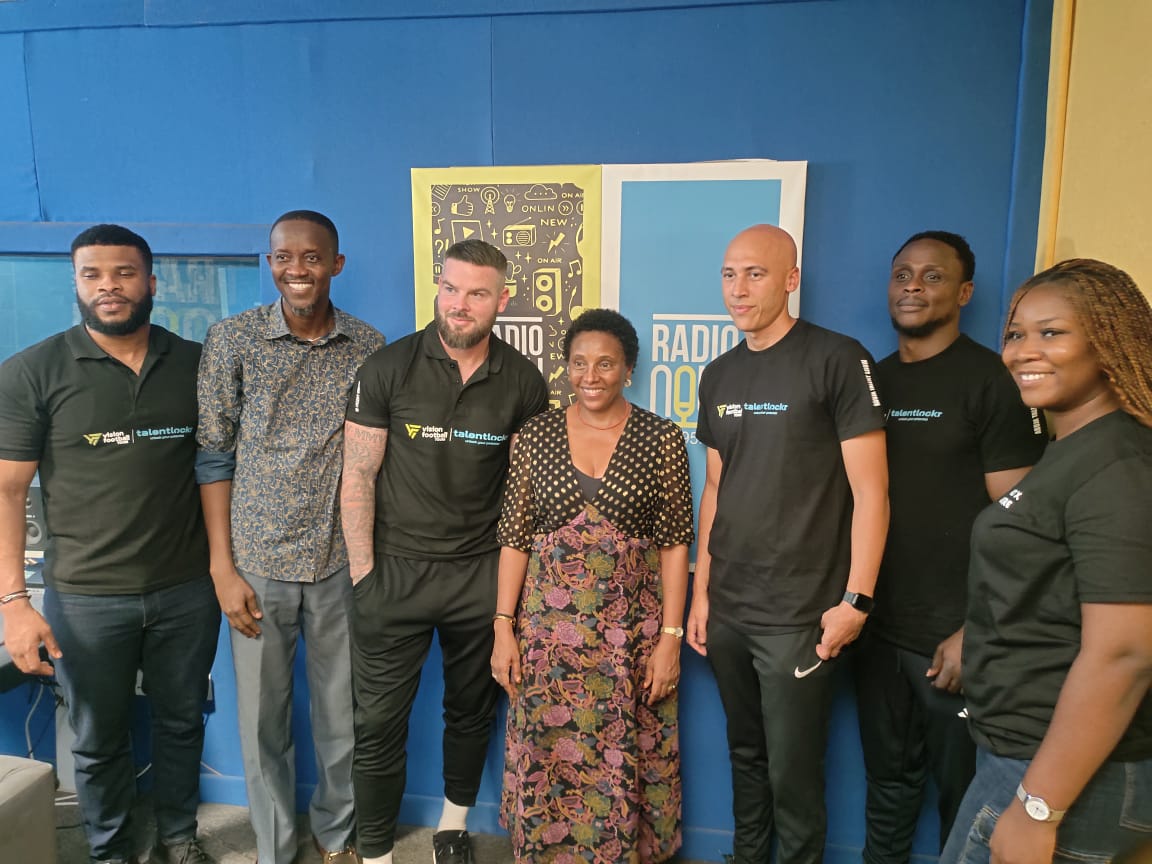 RadioNow953FM's tweet photo. Kadaria Ahmed and Niran Adesanya of Radio Now 95.3fm hosted former Newcastle Utd midfielder Danny Guthrie, Connor Tagoe and other members of Talent Lockr at Lagos Island studio.
#Radionow953fm #radionow #sport #talenthunt #talentlockr
Follow, Like, Share & Comment https://t.co/l7S2O8MjE6