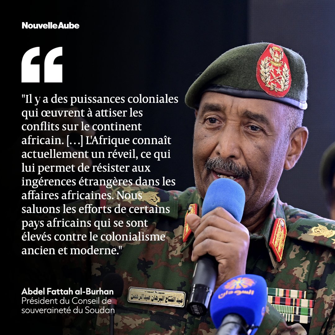nouvelleaubefr's tweet photo. Abdel Fattah al-Burhan, président du Conseil souverain du #Soudan  a accusé les "puissances #coloniales" d'alimenter les conflits en #Afrique et a salué le réveil du continent pour résister aux ingérences étrangères. https://t.co/2WDP4BbLun