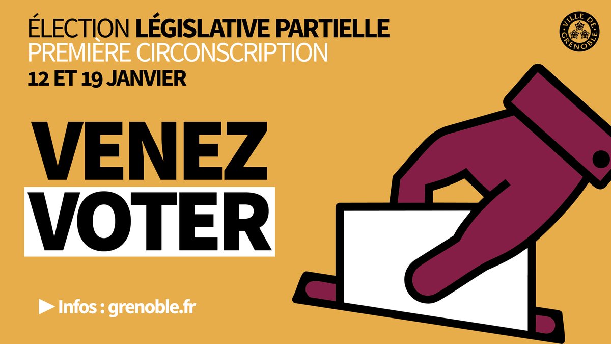 🗳️ Rappel - élections législatives partielles : 1ère circonscription de l'Isère  Les élections législatives partielles se poursuivent ! 
Rendez-vous ce dimanche 19 janvier pour faire entendre votre voix.  
 grenoble.fr/article/1160/4