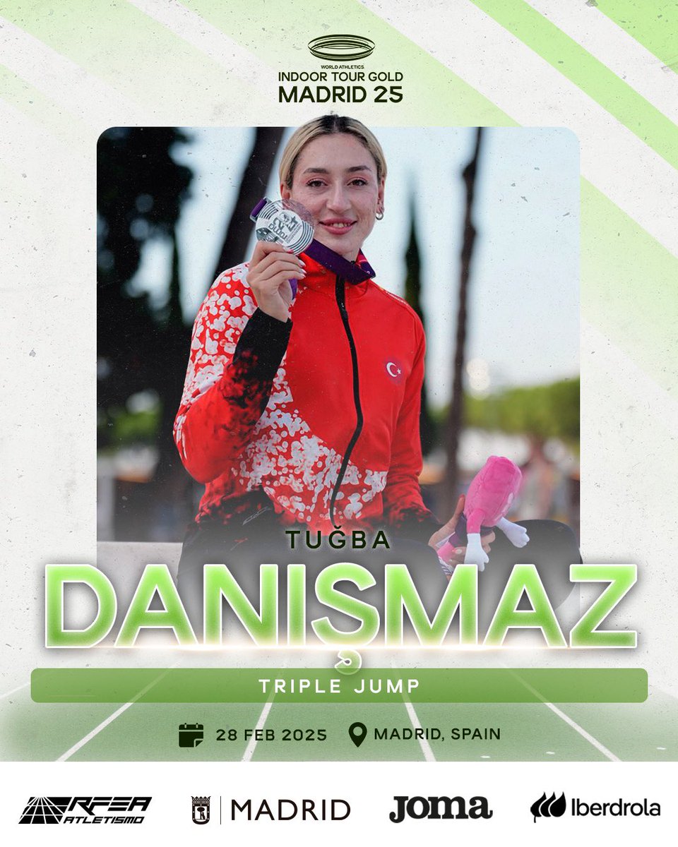 AthleticsTourES's tweet photo. Lo tenemos, la primera atleta confirmada para el #MeetingMadrid 2025 💥

🇹🇷 Tuğba Danişmaz 👉🏼 La subcampeona🥈 de Europa AL y campeona 🥇 de Europa ST de triple salto estará en Gallur 👀

Consigue tu entrada 🎟️ para la final del #WorldIndoorTour 🔗 https://t.co/3sAQRx4Sdq https://t.co/P4QzipvyRh