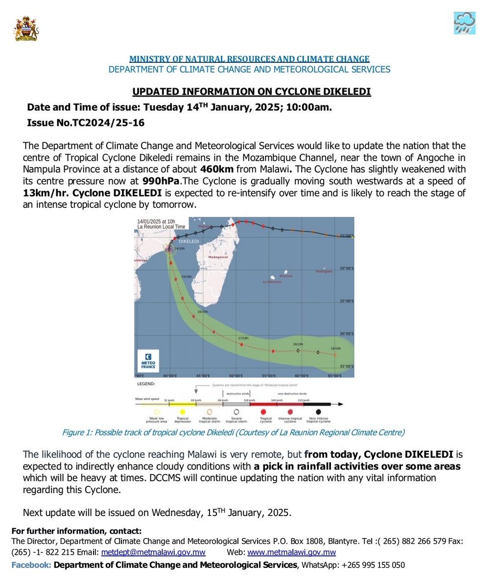 Updated Information on Cyclone Dikeledi as Issued by @DccmsM