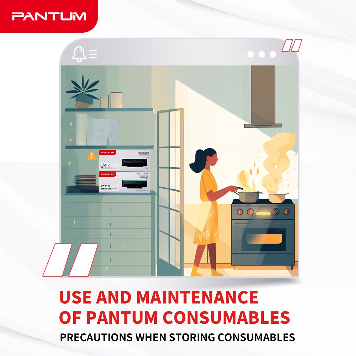 PantumPrinter's tweet image. When you choose a place to store consumables, you should also be careful to keep it away from fire sources, because toner is flammable and may cause a  fire if it is close to a fire source. 
#Pantum #consumables #tonercartridge #tips