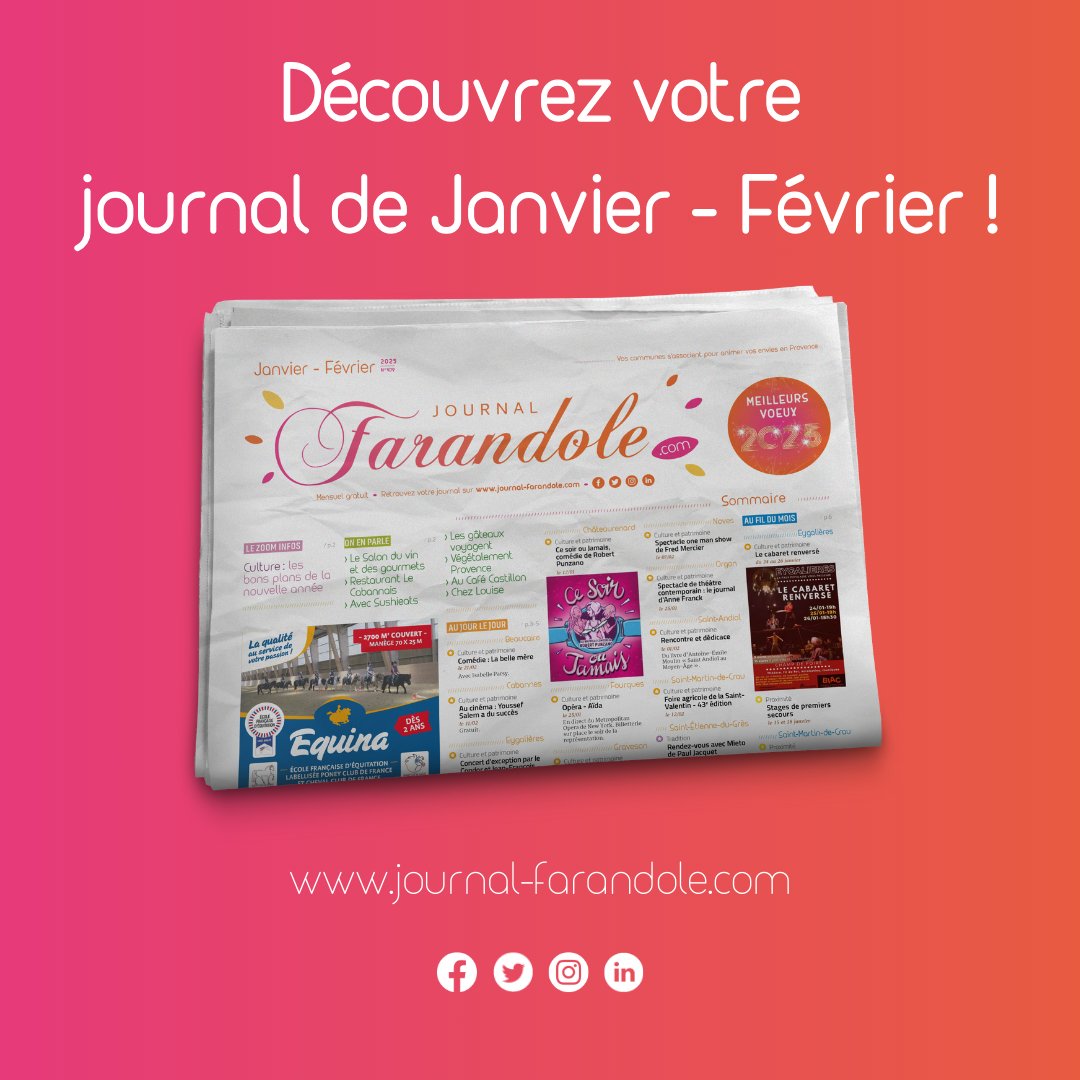 [#VotreJournal🗞] Pour cette nouvelle année ! En Janvier - Février, le Pays d'Arles et la Provence vous accueillent grâce @j_farandole ! 
 
📖urls.fr/mtjmZf
💻swll.to/rFtWg1J 
🙏swll.to/BhByN

#Presse #BouchesDuRhône #PaysDArles #Provence
#IdéesSorties