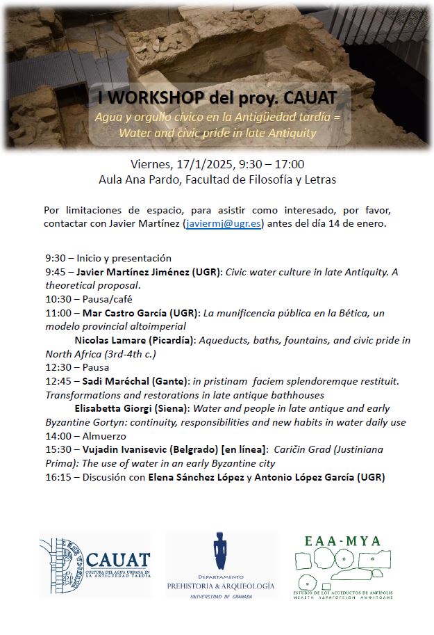 MarechalSadi's tweet photo. This Friday I'll be speaking in Granada during the workshop on 'Water and civic pride in late antiquity', organised by colleague Javier Martínez (@reccopolitanus ) https://t.co/8RPkSQvp24