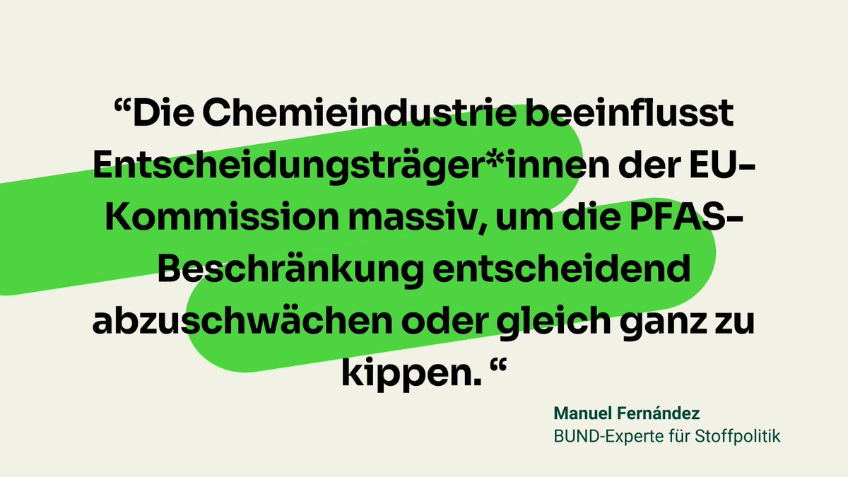 Eine Recherche von 46 Journalist*innen aus 16 Ländern zeigt, dass die #Chemieindustrie eine gezielte Lobby- und Desinformationskampagne gegen Beschränkung gefährlicher #PFAS betreibt. Ein Eklat, der nach einem sofortigen Stopp schreit.

➡️ bund.net/themen/aktuell…