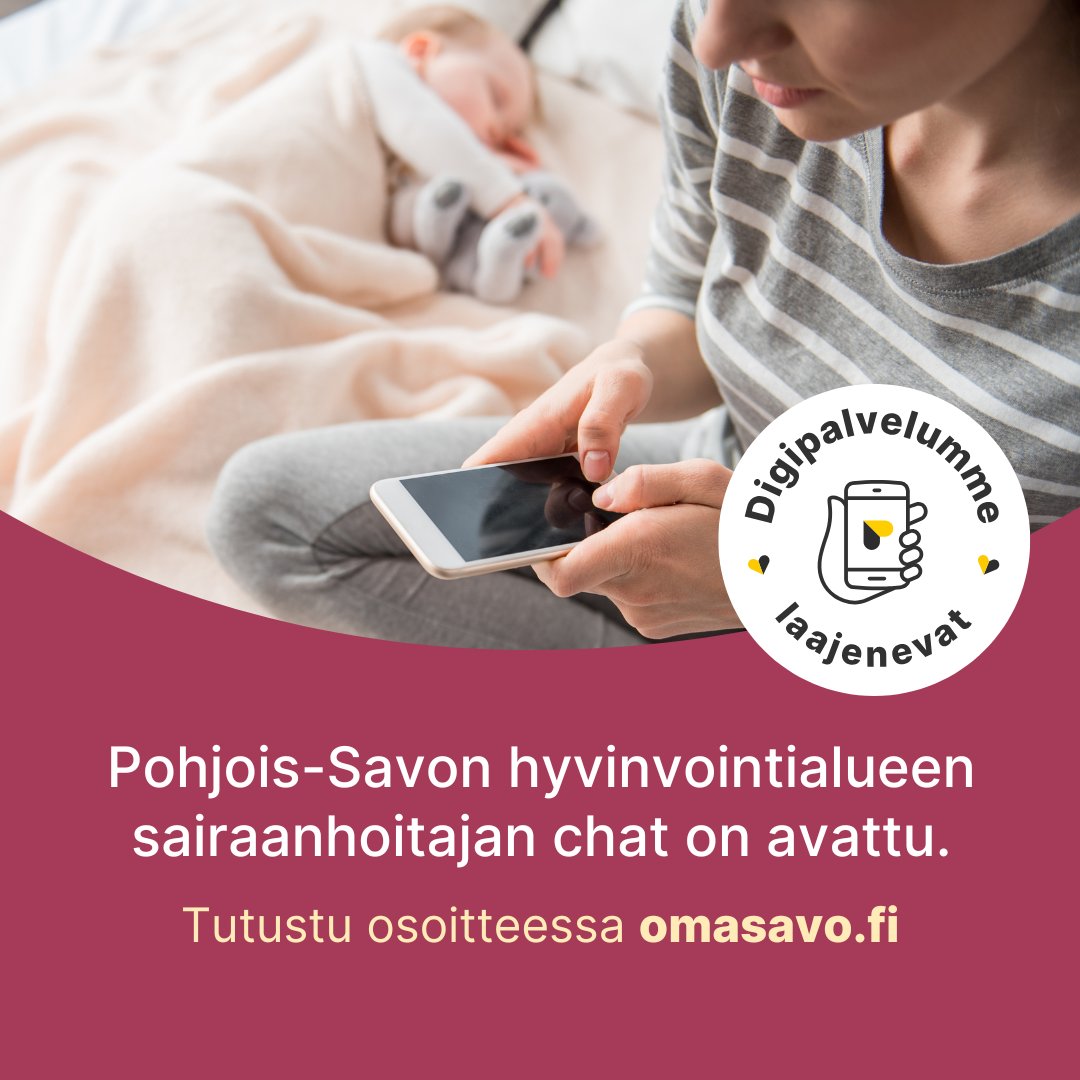 Uutta! Sairaanhoitajan chat on nyt avattu. 💬 Saat apua flunssaan, allergioihin, vatsavaivoihin ja paljon muuhun – ilman ajanvarausta! Chat on maksuton ja avoinna ma–pe. Lue lisää: pshyvinvointialue.fi/fi/chat-ja-vie…

#PohjoisSavonHyvinvointialue #OmaSavo #digipalvelut #chatpalvelut