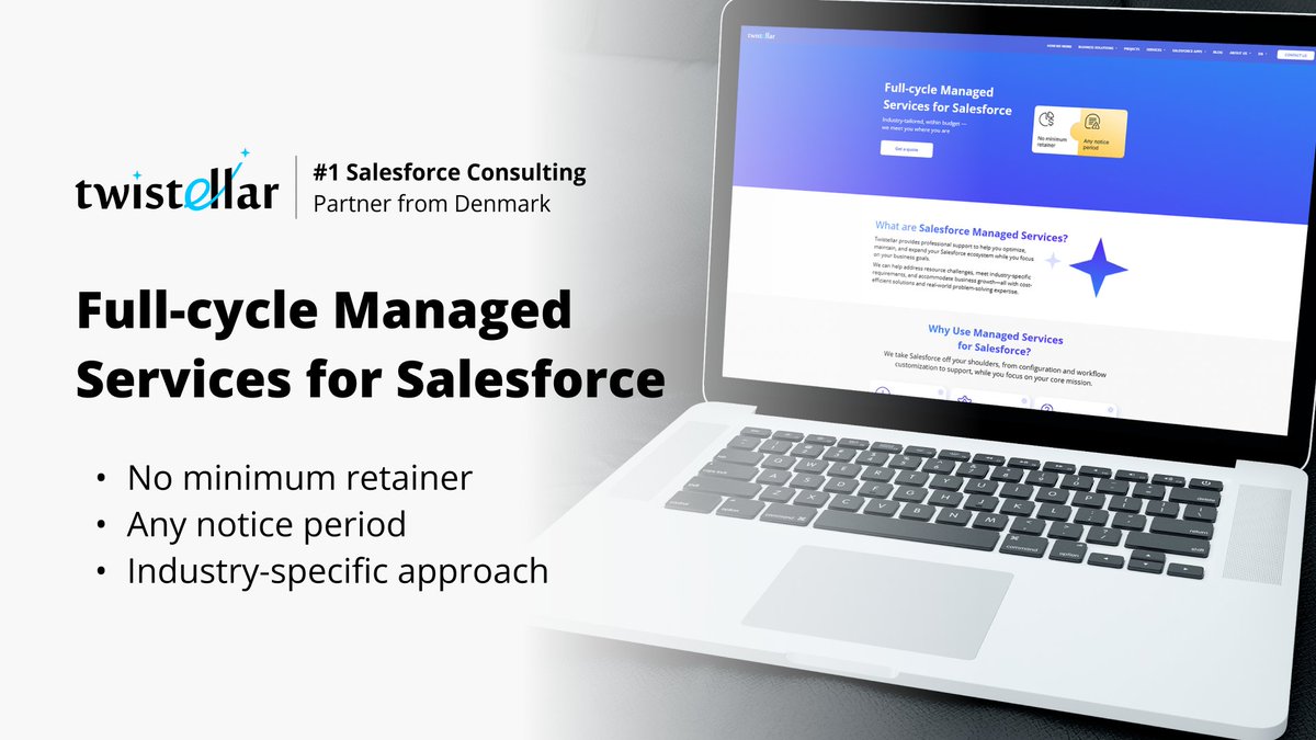 Twistellar's tweet image. Focus on your core mission while we take #Salesforce off your shoulders.

Our services include: 👇

#ManagedServices #SalesforceManagedServices #SalesforceAdmin 
#ProcessAutomation #SalesforceSupport
