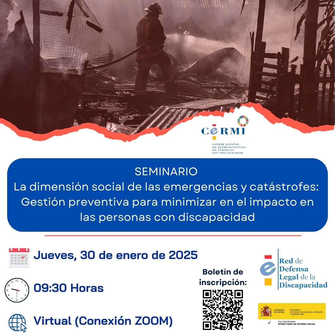 Cermi_Estatal's tweet photo. ‼️Seminario: La dimensión social de las emergencias y catástrofes: Gestión preventiva para minimizar en el impacto en las personas con discapacidad

📅30 de enero de 2025

⏰9:30 h

💻Virtual (ZOOM)

📝Inscripción: https://t.co/QDoWDGqFA4

Programa: https://t.co/3IubQcRnqu https://t.co/3EC1YA5diV