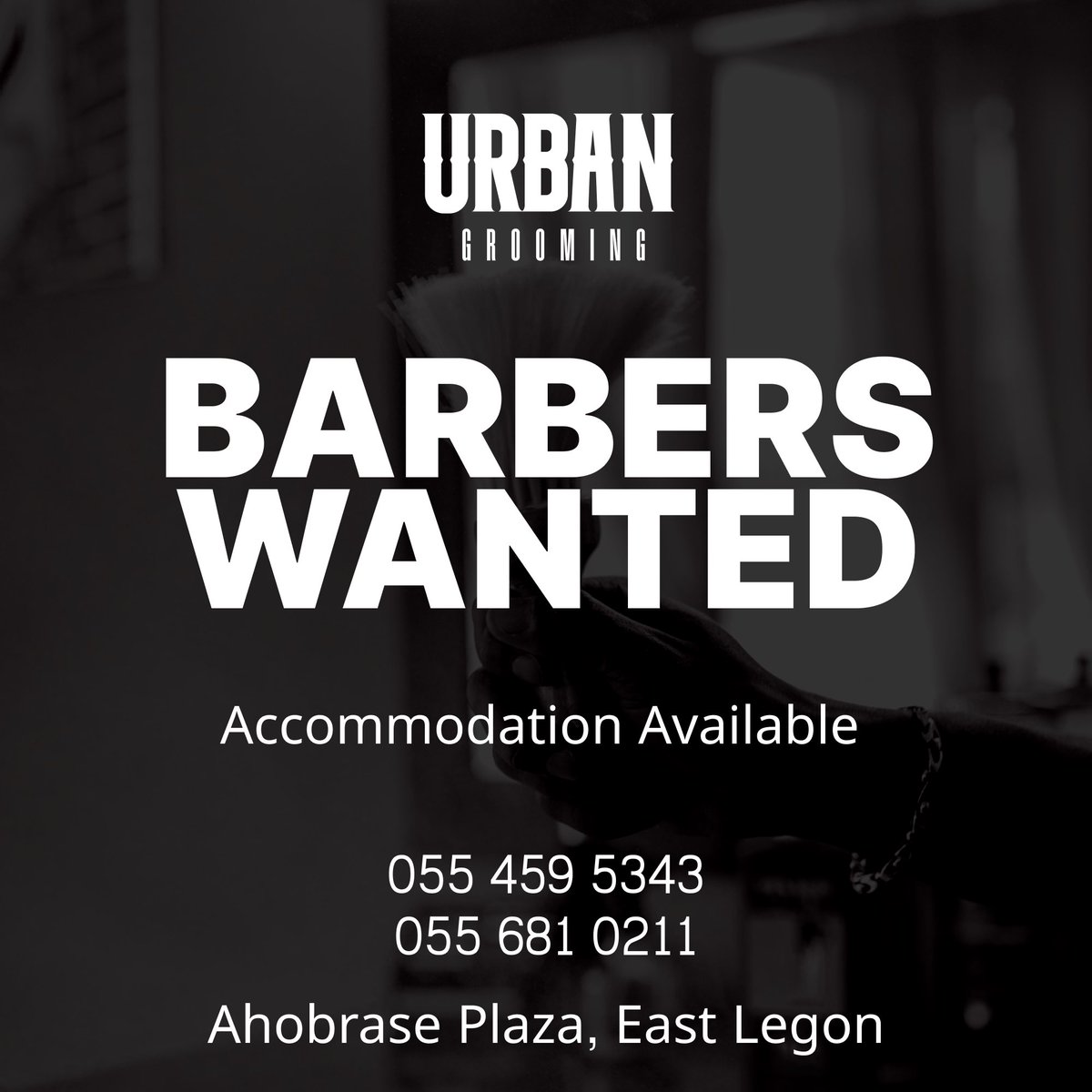 Urban grooming is in search of barbers. Kindly call these numbers if interested