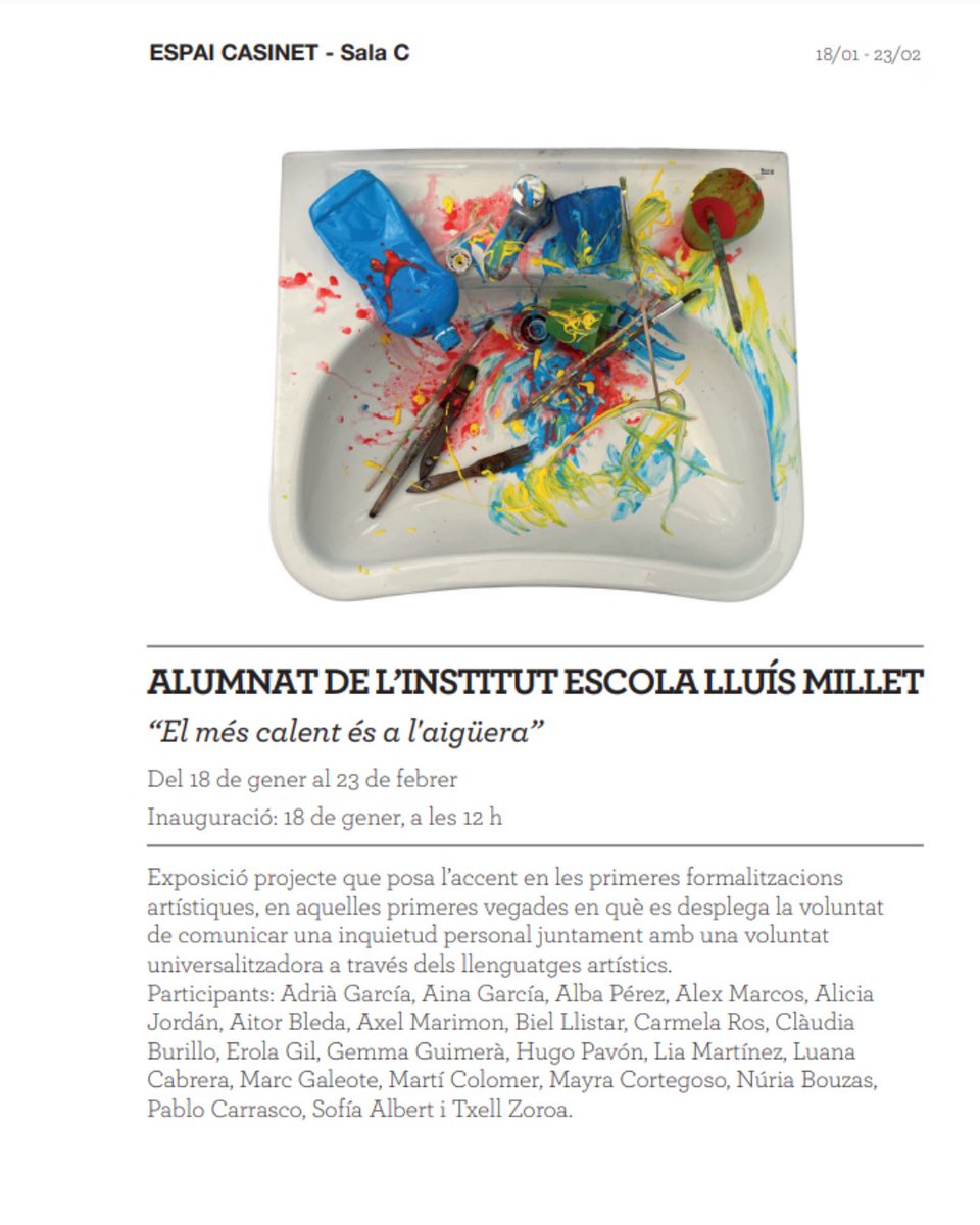 🎨 Arrenca la nova temporada d’exposicions a #elMasnou!

📍 Espai Casinet
🕒 17/01 a les 19 h
Xavi Bou – "Ornitografies"

📍 Espai Casinet – Sala C
🕒 18/01 a les 12 h
Alumnat IE Lluís Millet – "El més calent és a l’aigüera"