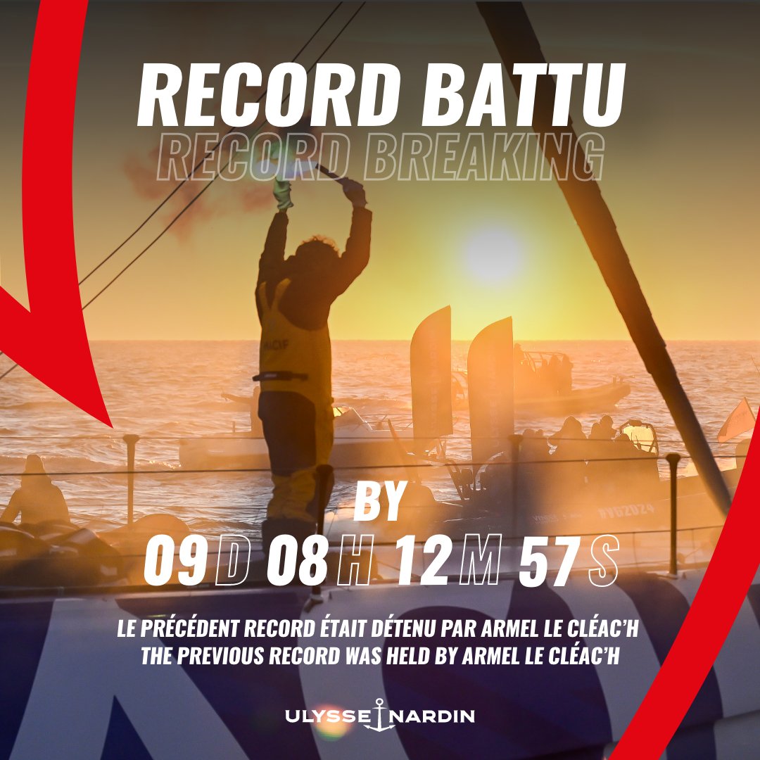 𝗡𝗲𝘄 𝗥𝗲𝗰𝗼𝗿𝗱 🚀

Charlie Dalin shatters the record held by Armel Le Cléac'h (2016/17 edition) by 9 days, 8 hours, 12 minutes, and 57 seconds!

An outstanding performance 🤩