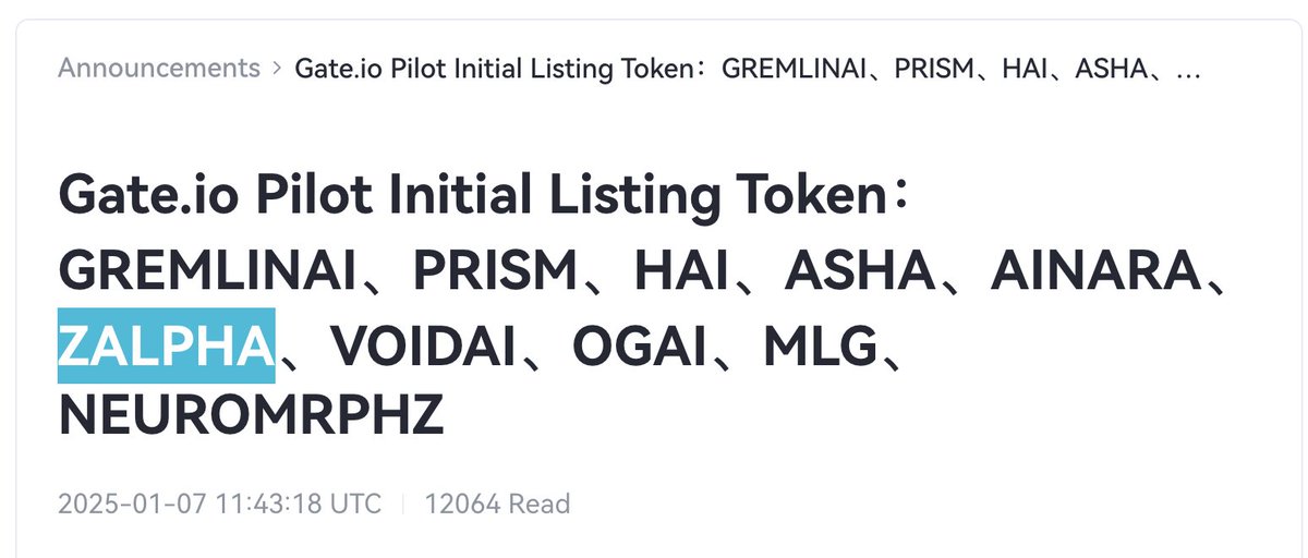 $GM my fam!

You know you can trade $ZALPHA on @gate_io Pilot right? RIGHT?!

Make it ZAP ⚡️