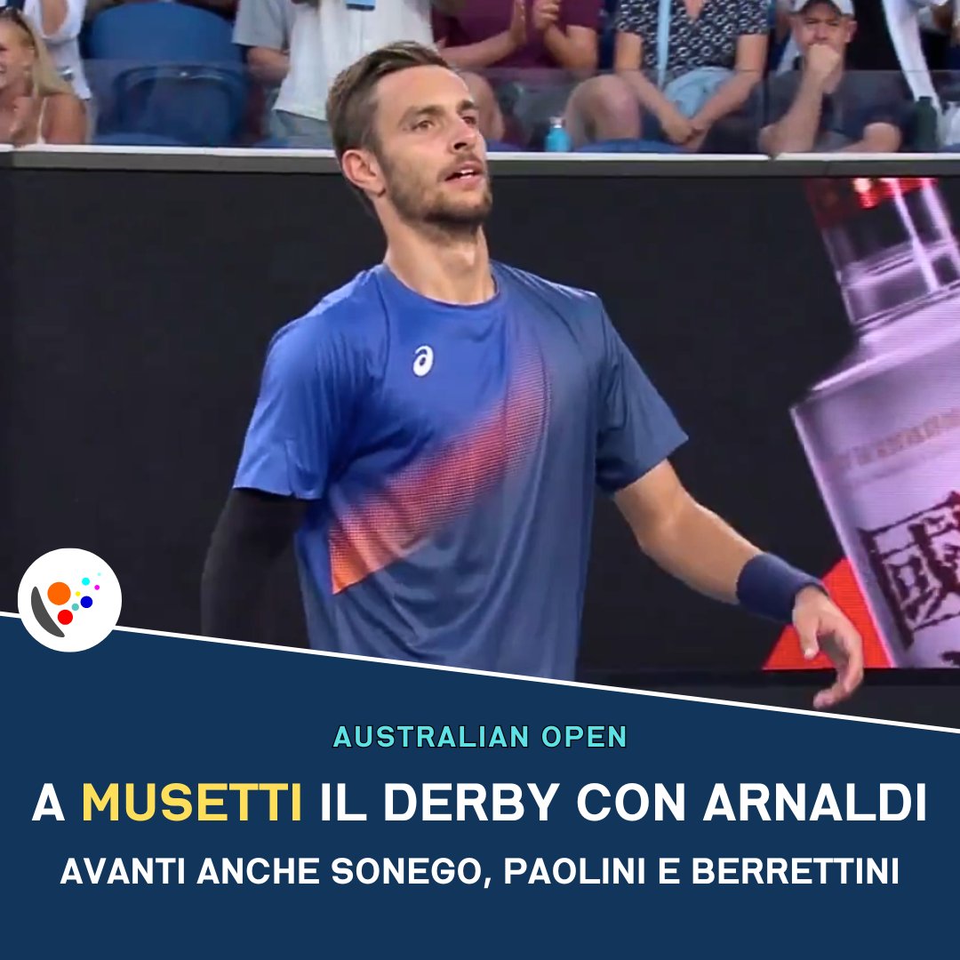RadioSportiva's tweet photo. 🇮🇹🎾 Lorenzo #Musetti fa suo il derby con #Arnaldi e passa al secondo turno per la seconda volta in carriera. Affronterà uno tra #Agut o #Shapovalov. #Sonego batte #Wawrinka. Jasmine #Paolini supera Sijia #Wei. #Berrettini manda ko Cameron #Norrie, ora #Rune. Eliminato #Nardi. https://t.co/UJ1g5oFFDz