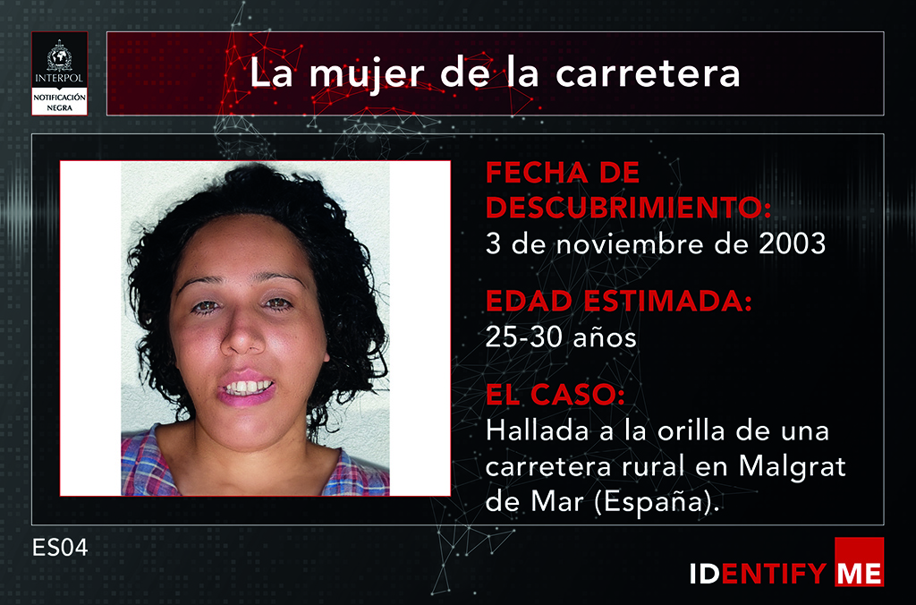 policia's tweet photo. ¿La has visto alguna vez?

Se trata de una mujer que fue encontrada muerta en la orilla de una carretera rural en Malgrat de Mar (#Barcelona) 

Echa un vistazo a su ficha y ayúdanos a identificarla👇

https://t.co/Prm6vsVDkQ

#IdentifyMe 
#Identifícame

@INTERPOL_HQ https://t.co/QN4HVVbSqt