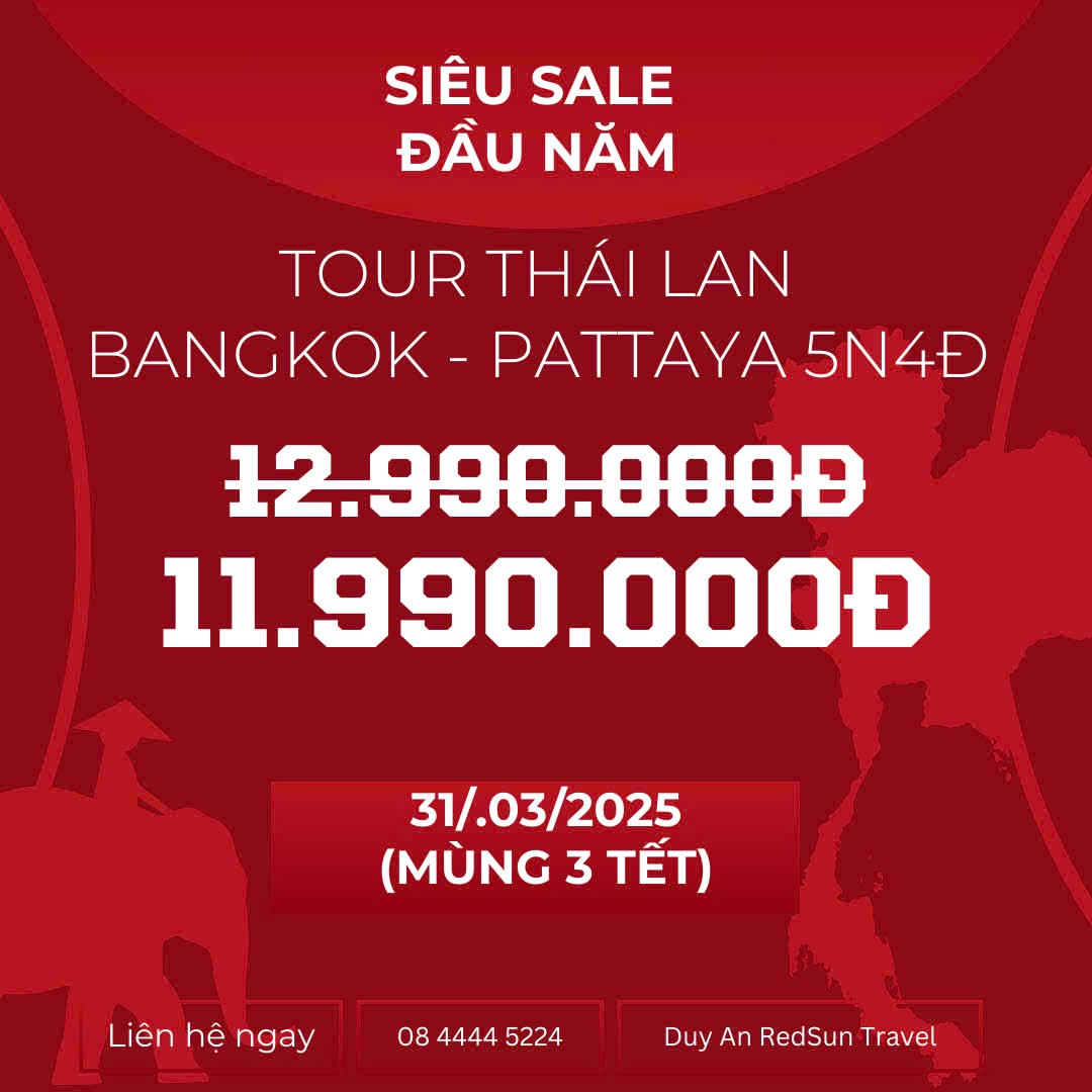 AnTravel8's tweet photo. 🎉 ĐÓN TẾT KHÁM PHÁ THÁI LAN!
🌟 Khởi hành: 31/01/2025 (Mùng 3 Tết) - 11.990.000 VNĐ/khách.

Khám phá Bangkok - Pattaya 5N4Đ: Chợ nổi, Nong Nooch, Icon Siam, BBQ, massage Thái, show Colosseum. Tour trọn gói: Vé máy bay, khách sạn 4 sao

📞 0844445224 (Duy An RedSun Travel) https://t.co/vY5lSRYWI7