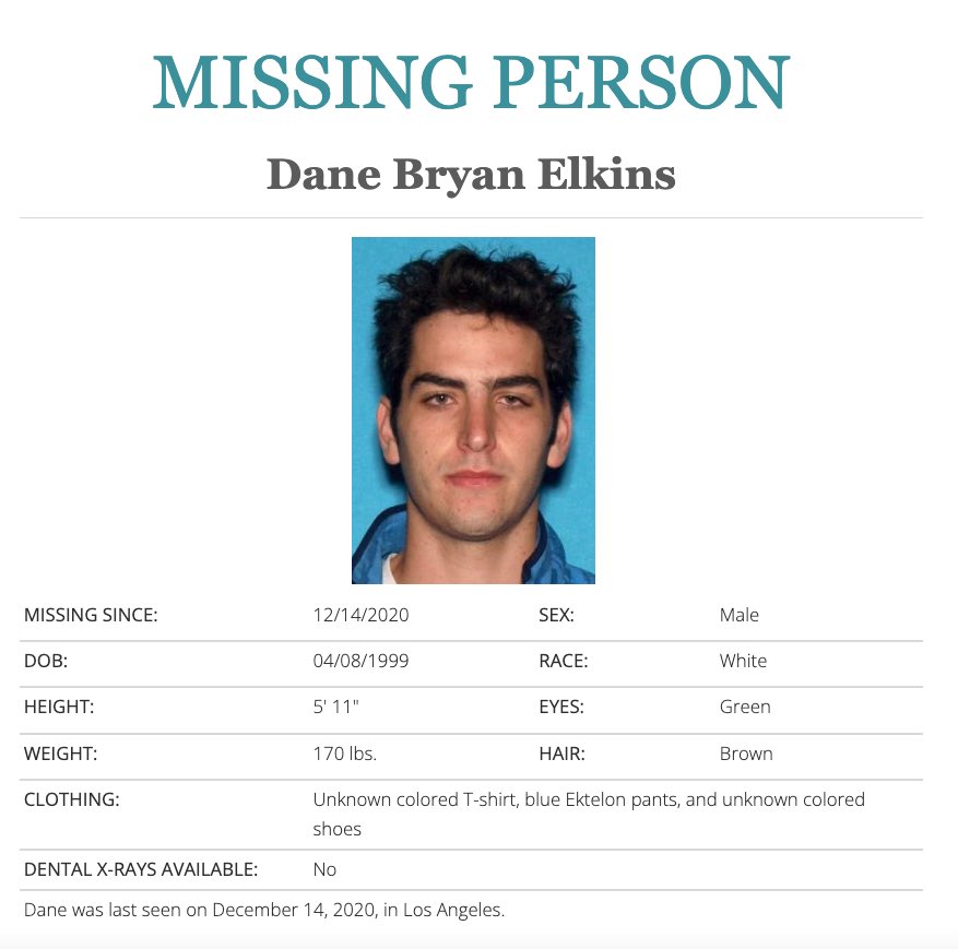 HollywoodLANews's tweet photo. Missing Person:

Dane Bryan Elkins
 
Height:5' 11"
Eyes:Green
Weight: 170 pounds

#DaneElkins #LuigiMangione https://t.co/d05unE49zH