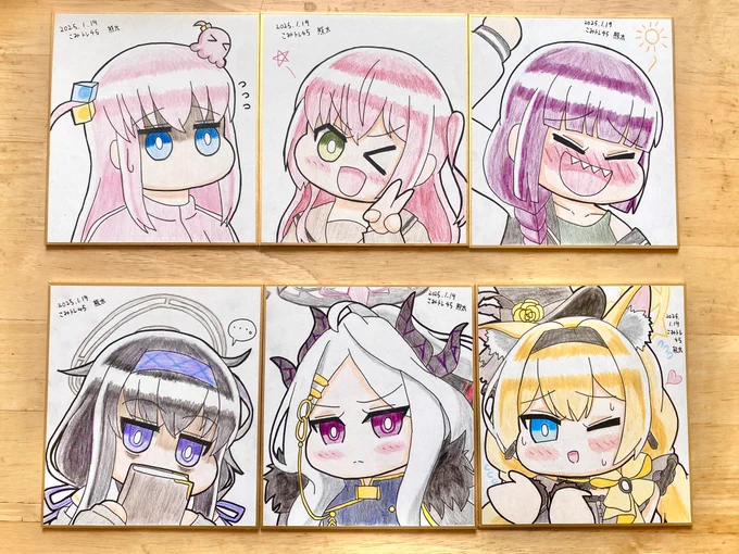 こちら頒布予定の色紙になります!
ぼざろはぼっち、喜多、廣井
ブルアカはウイ、ヒナ、アイドルマリー
を描きました〜✨ 