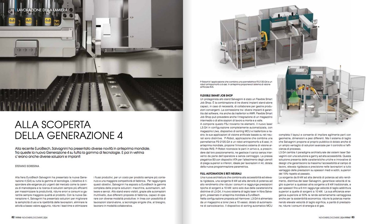 meccanica_plus's tweet image. Le novità #Salvagnini presentate all’ultima #EuroBlech, tra cui spicca la nuova Generazione 4 dei sistemi #laser dell’azienda per lavorazione della #lamiera, studiata per massimizzare #efficienza e facilità d’uso. 
L’articolo su #RMO di novembre/dicembre.

tech-plus.it/brochure/rmo/2…