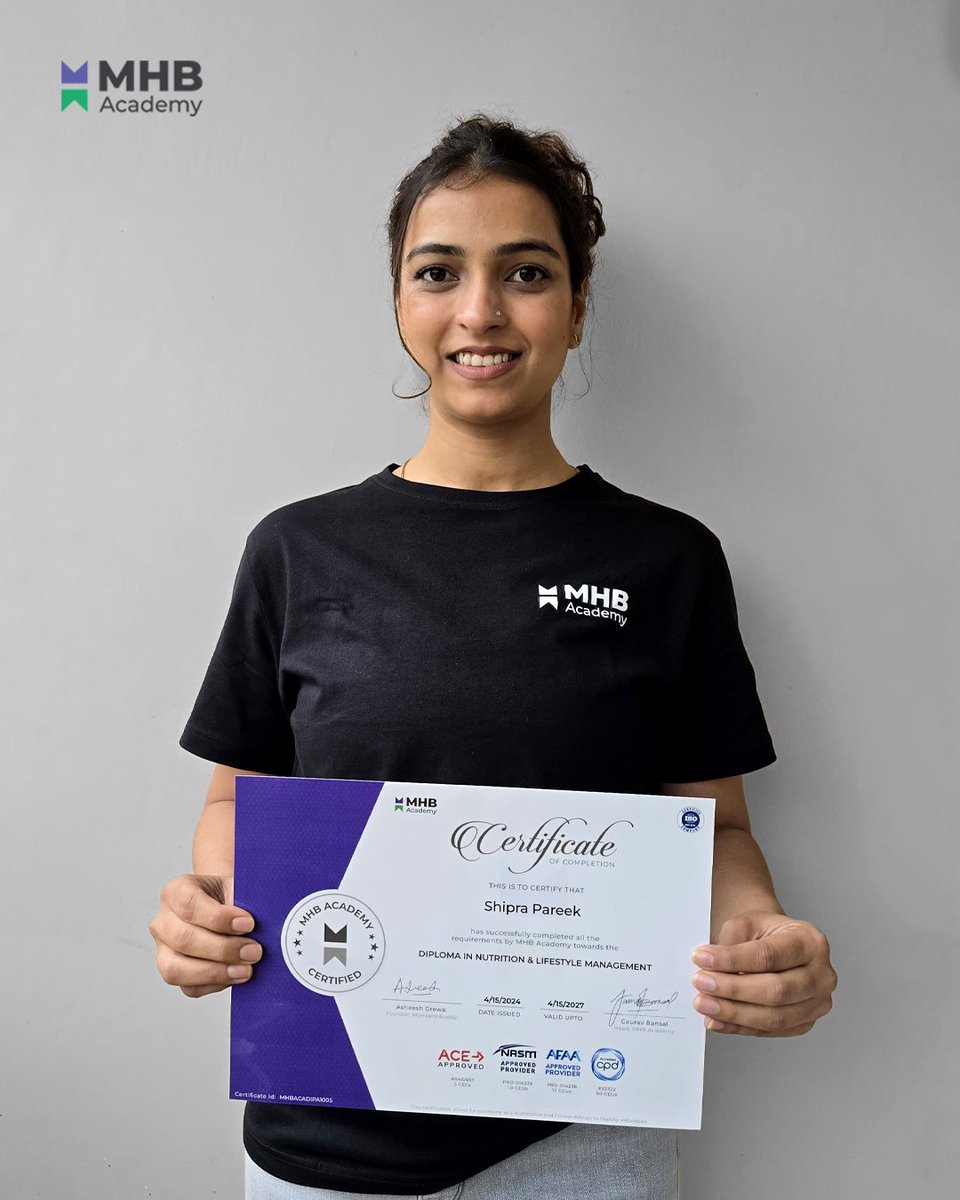 Mhbacademy's tweet photo. Shipra Pareek, a software engineer by profession, was hired as a health coach post Diploma course.

Working with MHB has been one of the most fulfilling experiences of my life. I’m proud to contribute to helping people achieve their health and fitness goals. https://t.co/JNCAZ4Cawh