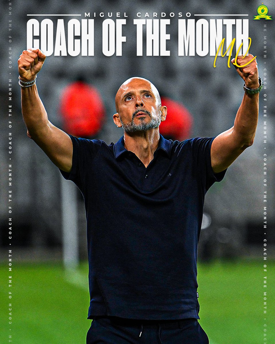 Masandawana's tweet photo. 𝘾𝙊𝘼𝘾𝙃 𝙊𝙁 𝙏𝙃𝙀 𝙈𝙊𝙉𝙏𝙃 🌟

Congratulations to Miguel Cardoso on claiming the Nov/Dec #BetwayPrem Coach of the Month award! 👏

#Sundowns https://t.co/rHTSDqUaug