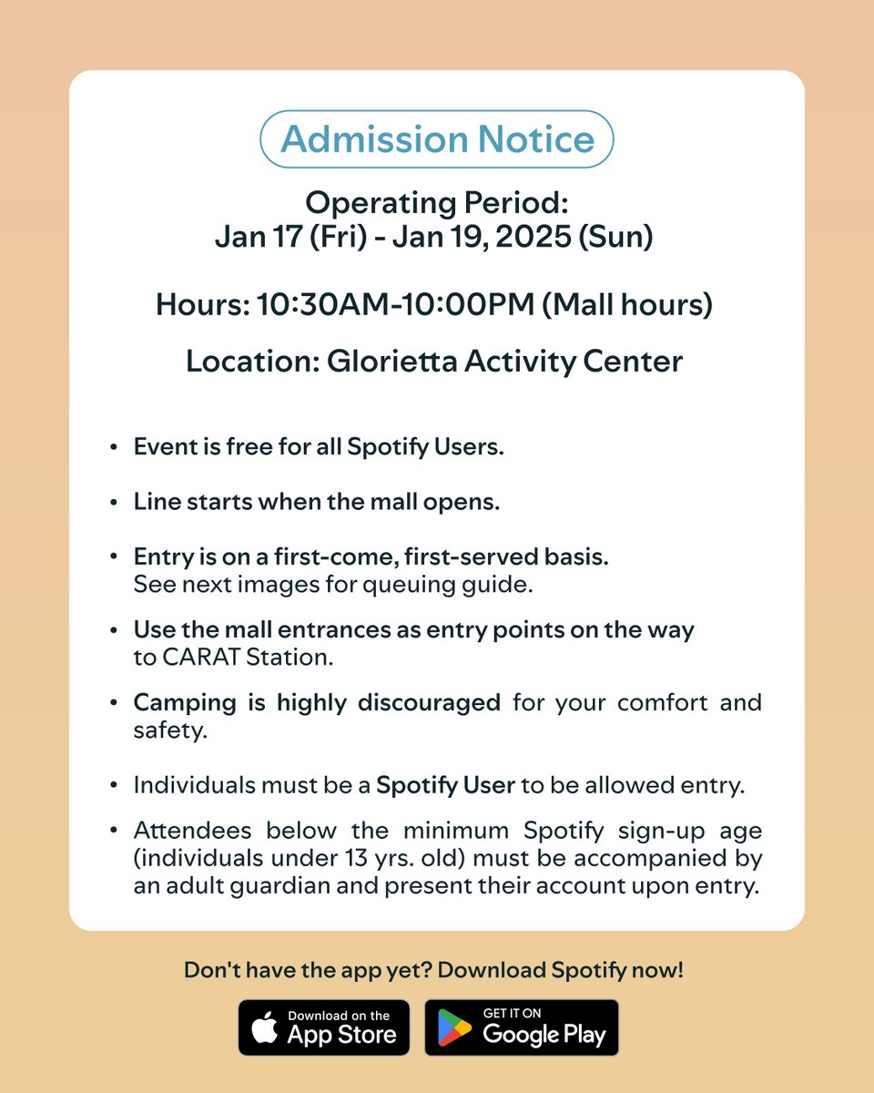 SpotifyPH's tweet image. [PART 2/3]

CARATS, check-in right here! 🩷
Here&apos;s a quick guide for a smooth CARAT Station experience. We can&apos;t wait to rock with you! 😉💎

#SpotifyCARATStation
#SpotifyPH #SEVENTEEN @pledis_17