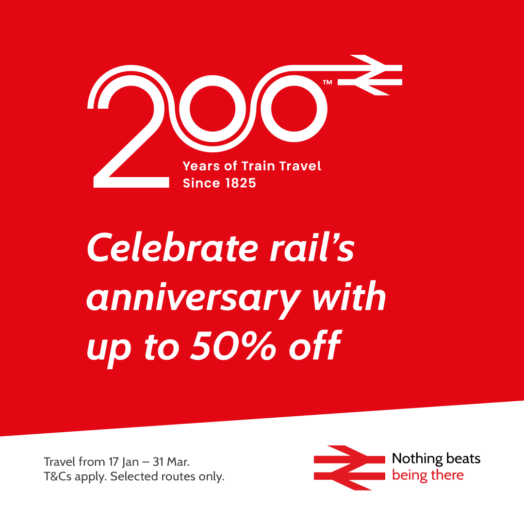 railway200's tweet photo. The anniversary Rail Sale is now on, to celebrate 200 years since the birth of the modern railway. Find out more here: But hurry, the Rail Sale ends 20 January 2025. Travel from 17 January to 31 March 2025. #Railway200 #RailSale https://t.co/wn5SbYCNd3