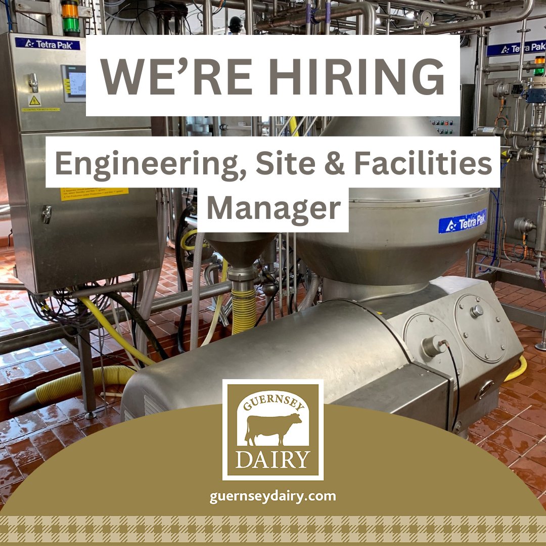 We're seeking an experienced Engineering, Site &amp; Facilities Manager who'd be responsible for management and maintenance of the Dairy site, including internal and external infrastructure, services, equipment and safety systems.  See:  ow.ly/IxHE50UFUig. 
Apply by 26 January.