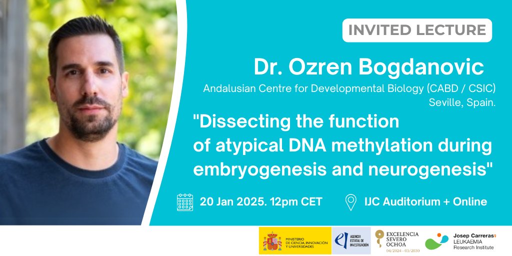 CarrerasIJC's tweet image. Next Monday, we will be holding the first #InvitedLecture of the year with Dr. Ozren Bogdanovic (@bogdanoviclab, @CABD_UPO_CSIC)

&quot;Dissecting the function of atypical DNA methylation during embryogenesis and neurogenesis&quot;
🗓️ Monday, 20 January
🕒 12pm CET
📍 IJC Auditorium +…