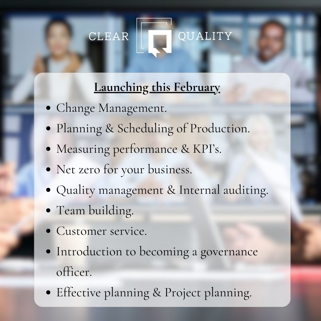 Unlock Your Potential This February! 🎓

💡Don’t wait—places are filling fast! Reserve your spot today!
🔗clearquality.co.uk/training/short…

Got any questions?
📩 info@clearquality.co.uk
📞 01709 918 501

#ShortCourses #ClearQuality