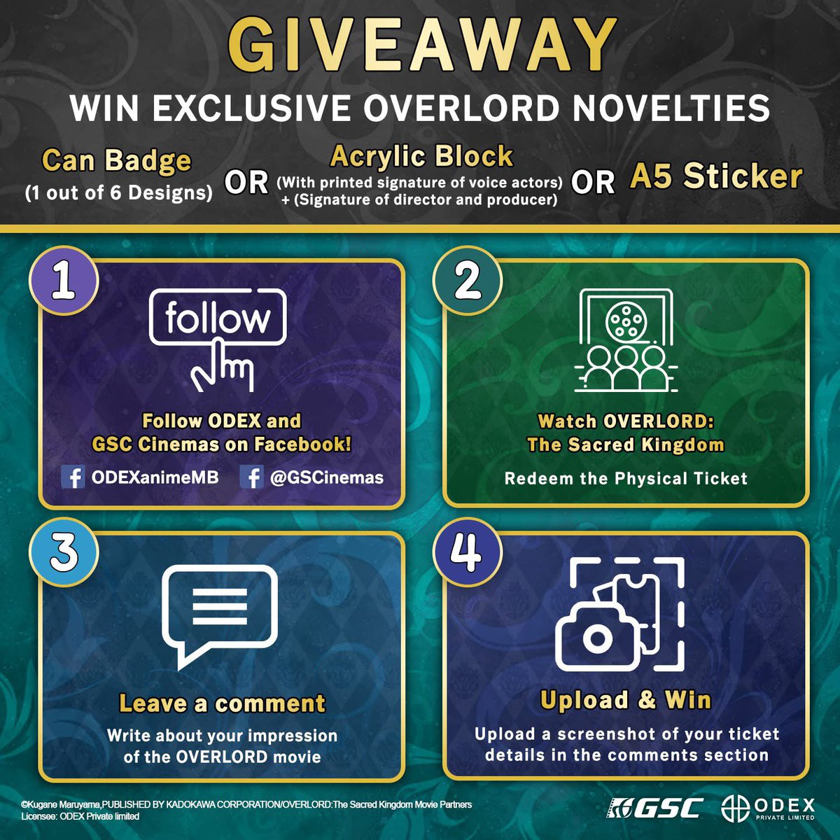 GSCinemas's tweet photo. Calling all Overlord fans! 🔥⚔️ Here’s your chance to watch & win 1 out of 3 exclusive Overlord Novelties! 🏰✨Join the contest now on our FB page! 🫶🏻
#Overlord #TheSacredKingdom #anime #ODEXAnime #ODEX #odex_mb #GSCMovies https://t.co/rJUA7hN9uz