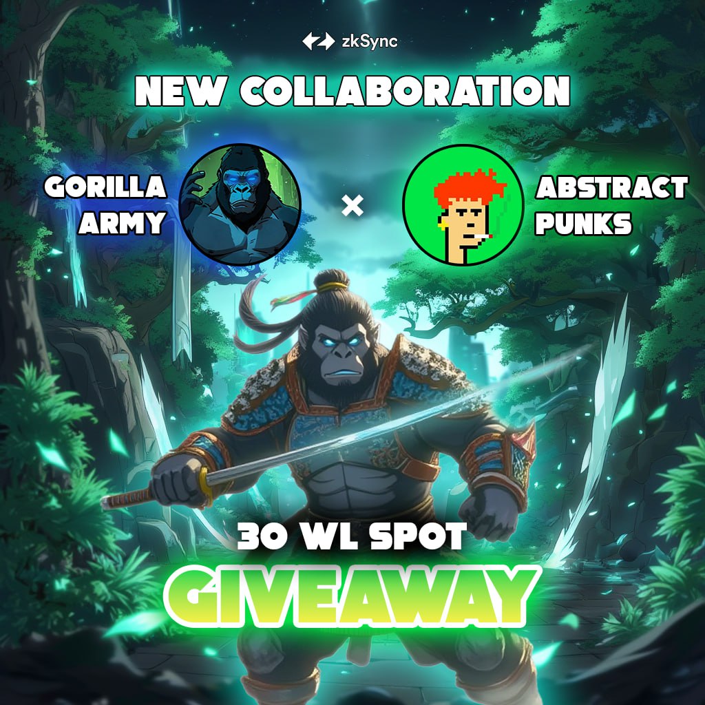 gorillabs's tweet photo. ✨ 30 WL SPOT @abstractpunks1 giveaway 🎁

To be eligible;

- follow @upzkgorilla &amp; @abstractpunks1

- Like,rt,comment(your mm address)

- to have a minimum of 1 gorilla nft.

to buy gorilla nft; https://t.co/s43vNinc3A https://t.co/2PfQFgI2YZ