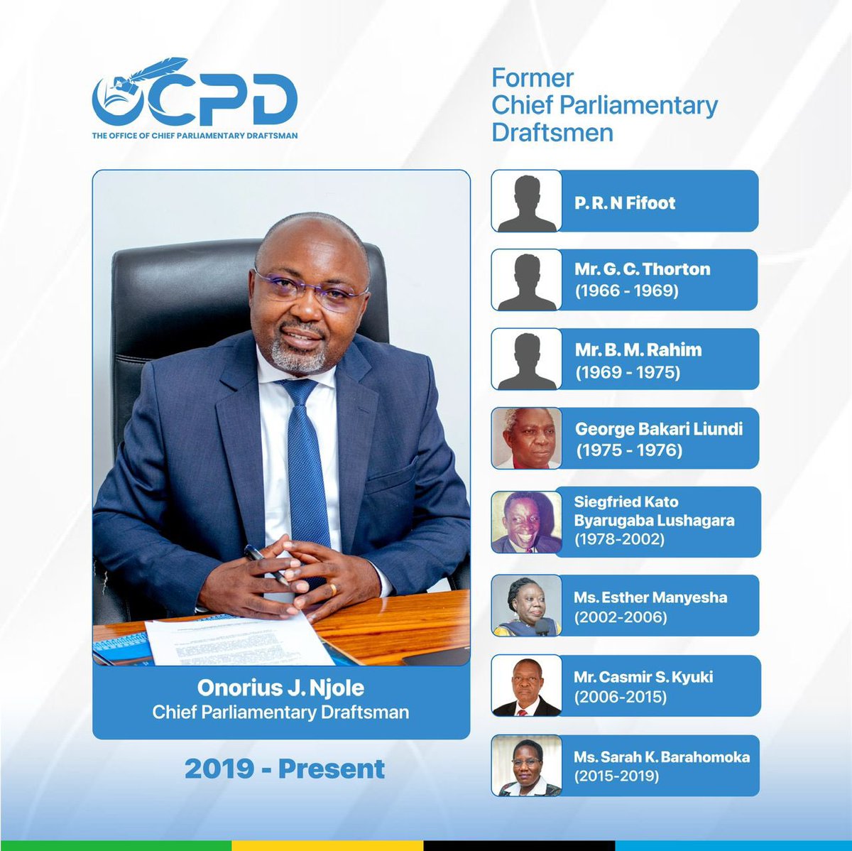 OCPD_Tanzania's tweet photo. From the early contributions of Mr. P. R. N. Fifoot to the continued dedication of Mr. Onorius J. Njole, our Chief Parliamentary Draftsmen have played a key role in shaping Tanzania's legislative framework. https://t.co/zYDUh1YPqC